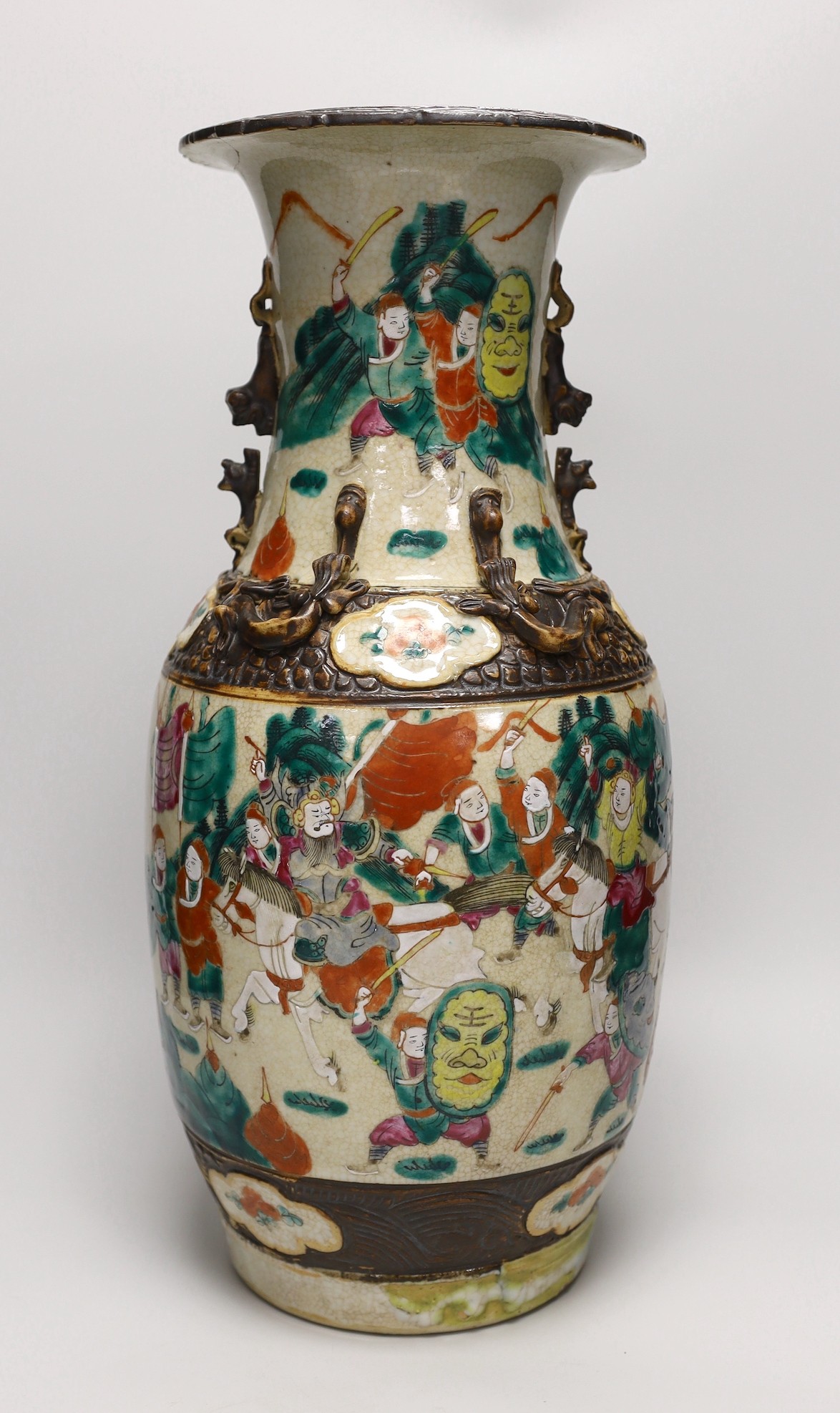 A late 19th century Chinese famille rose crackle glaze vase, 46cm
